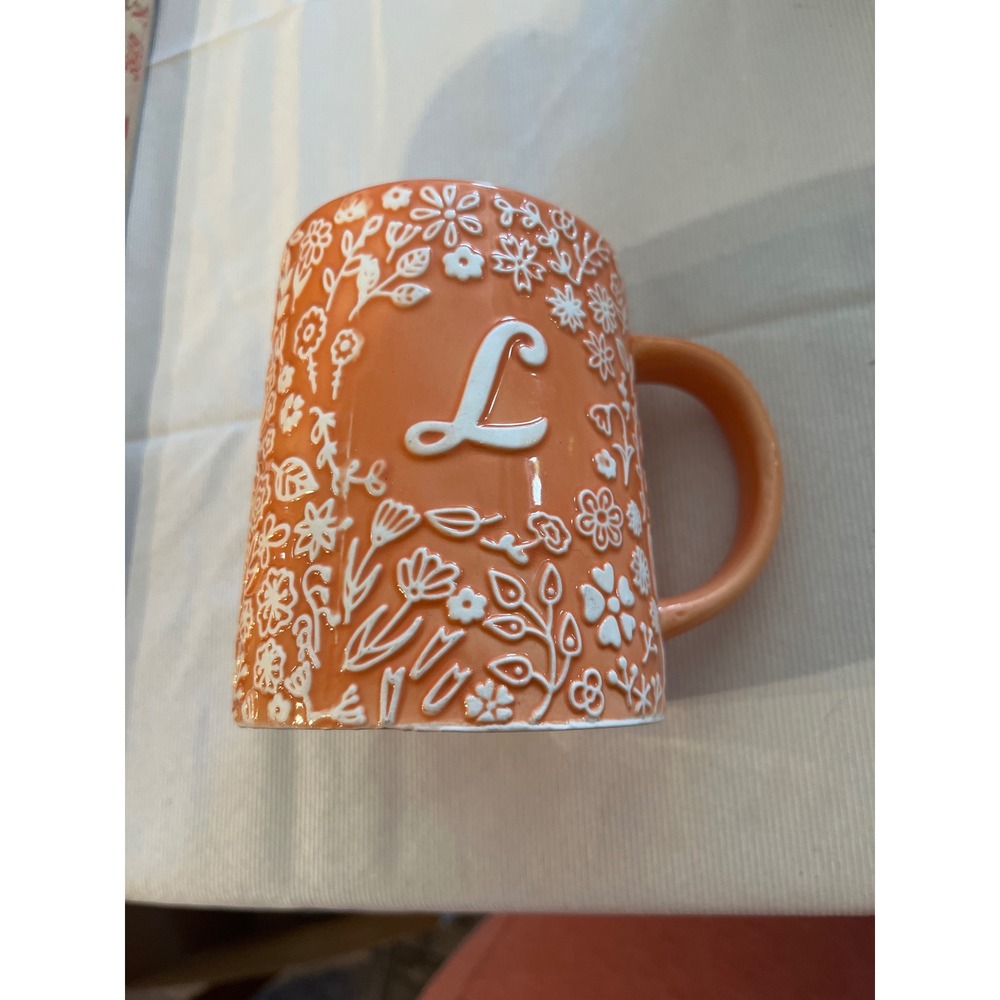 Modern Expressions Orange Floral Initial L Ceramic Coffee Mug‎ 4 inch